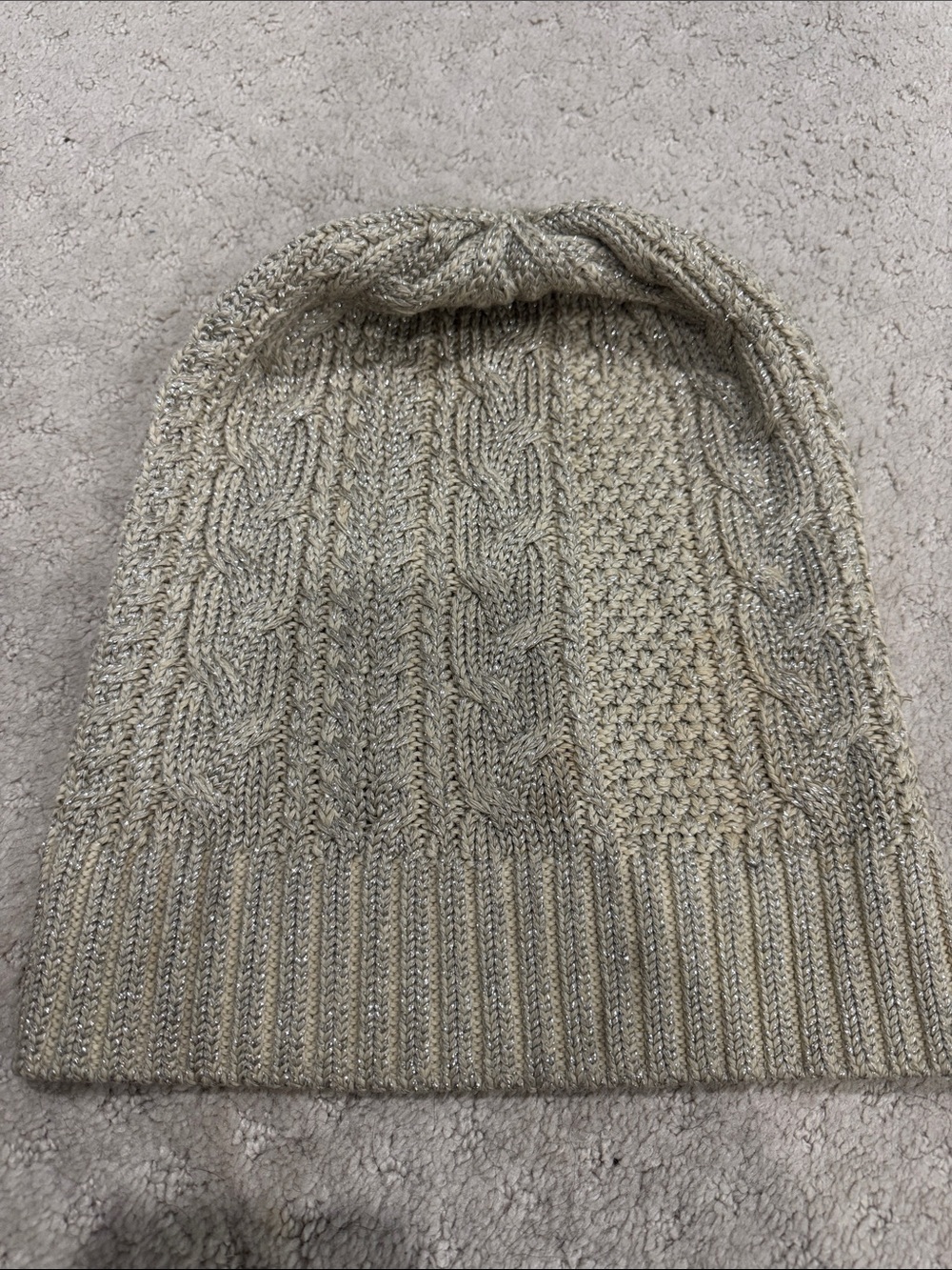Ralph Lauren Women’s Cable Knit Beanie - Cream & Metallic